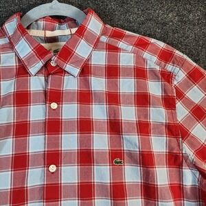 Lacoste Regular Fit Men's Preppy Old Money Coastal Plaid Button Shirt Size 40